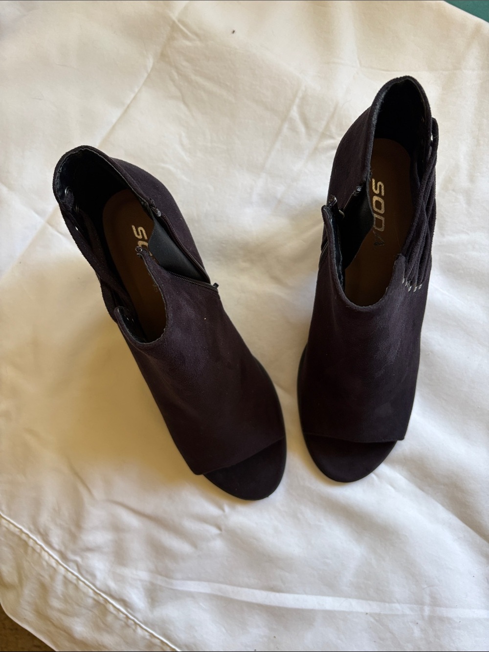 Soda Black Suede Peep-Toe Lace-Up Block Heel Booties - Picture 3 of 5